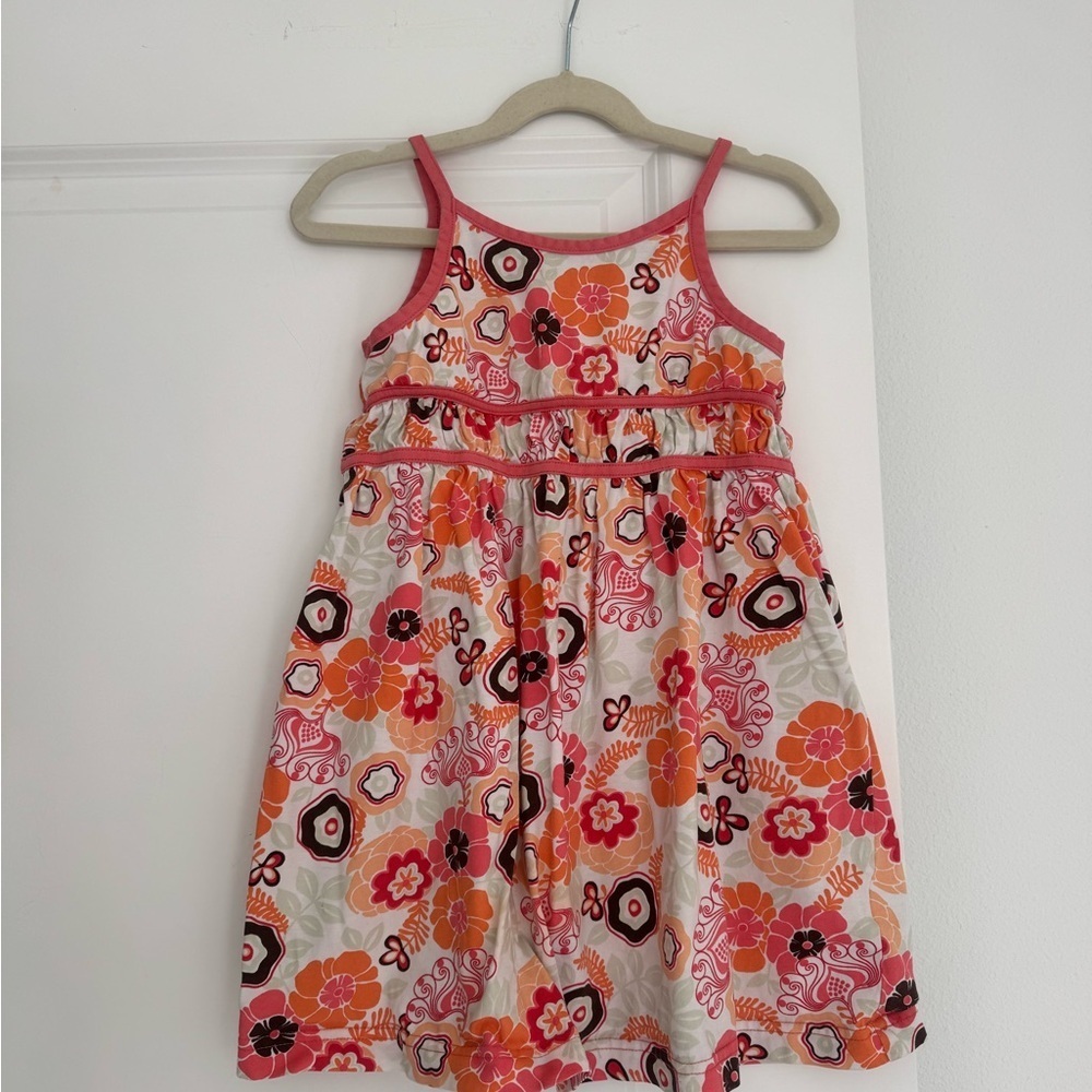 Hanna Andersson girls pink floral print 100% cotton dress size 100 3 4 years